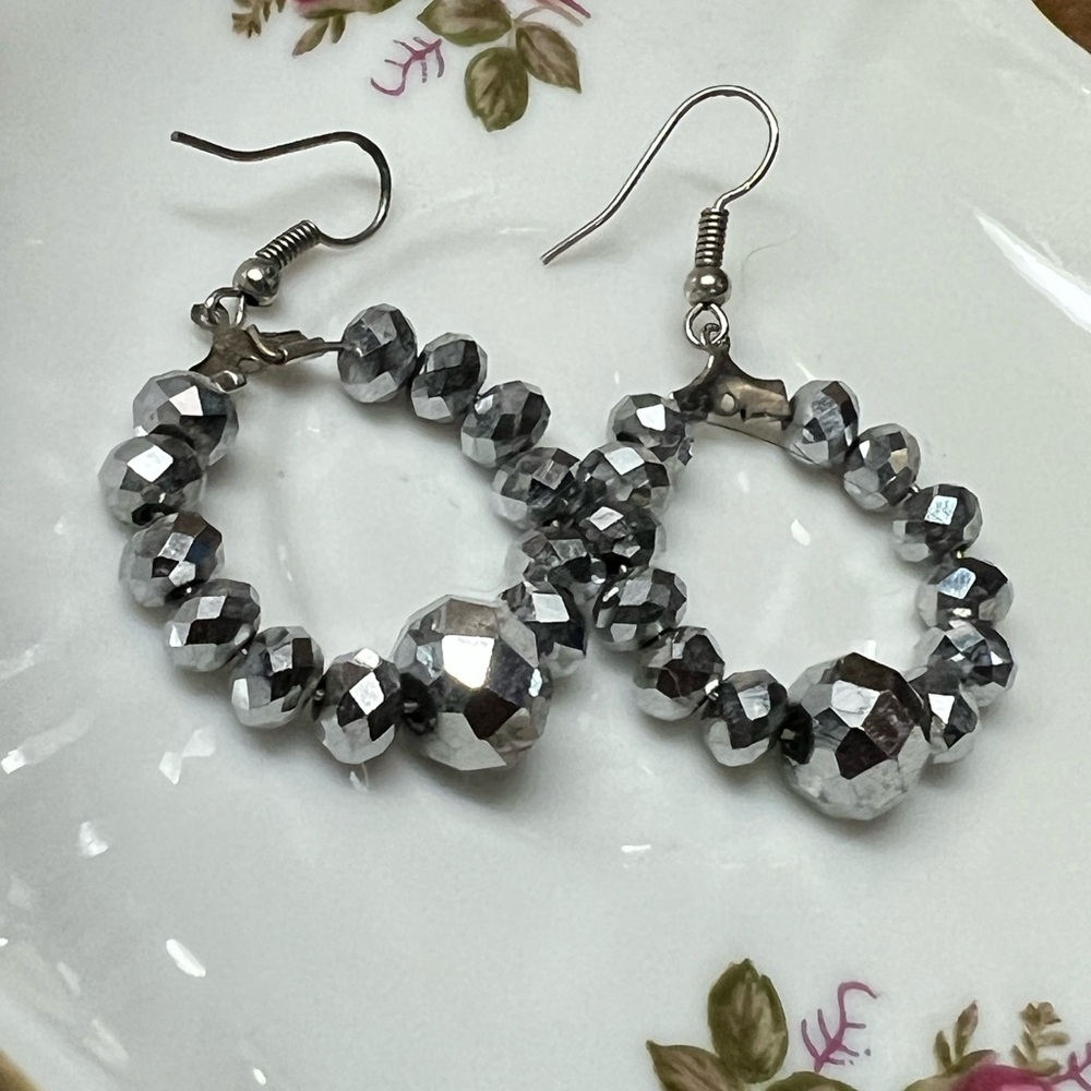 Artisan Silver Dangle Earrings with Faceted Beads